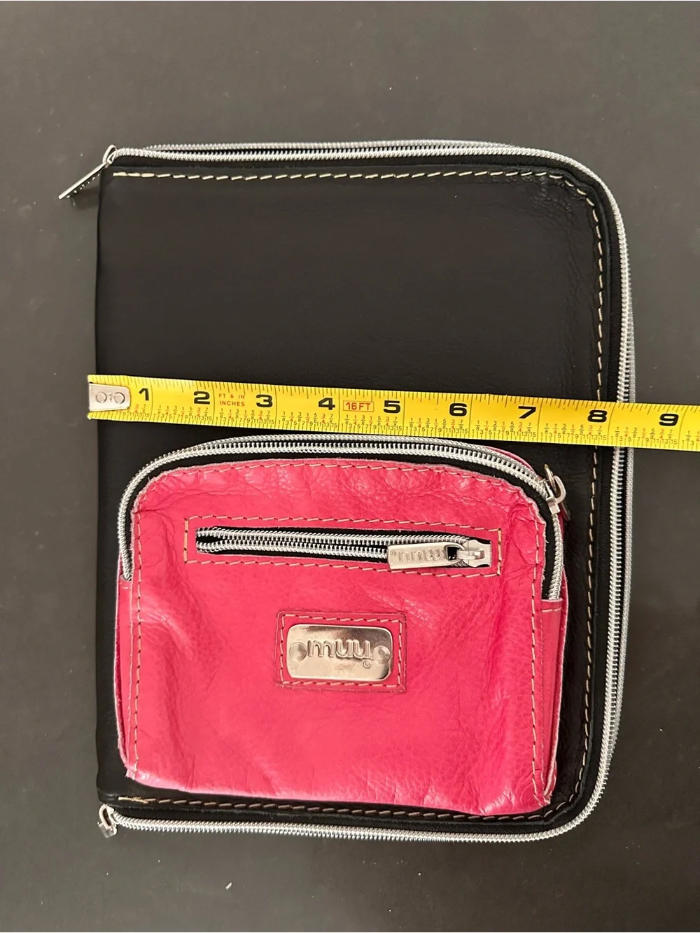Faux Leather Compact Black & Pink Leather Zip Organizer